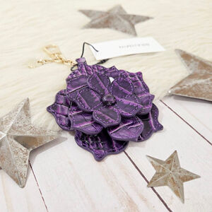 Brahmin Ultraviolet magnolia flower charm purple croc keychain fob hangoff NWT